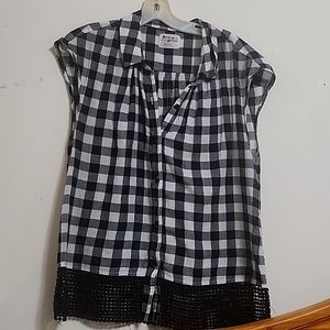 Anthropologie Holding Horses black and white plaid top